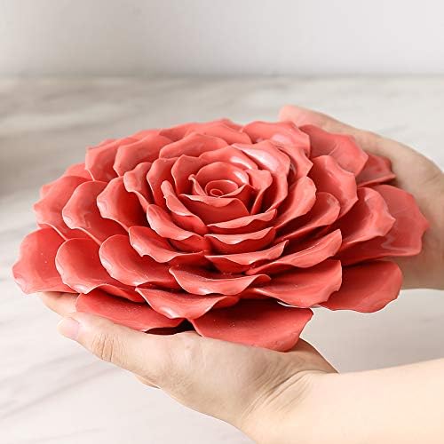 ALYCASO Rose Keramik Blume Wanddekoration Künstliche 3D Blume Wandkunst für Wohnzimmer Zuhause Flur