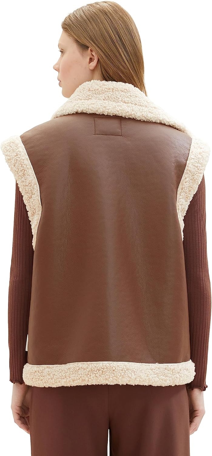 TOM TAILOR Denim Damen 1038688 Sherling Weste (1er Pack) L 19714 - Roasted Coffee Brown, L 19714 - R