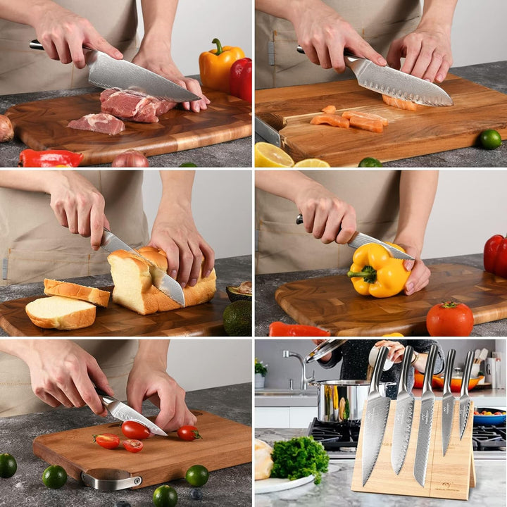 NANFANG BROTHERS Messerset, 6-teilig aus Damaszener Stahl VG10 Küchenmesserset mit magnetischem Holz