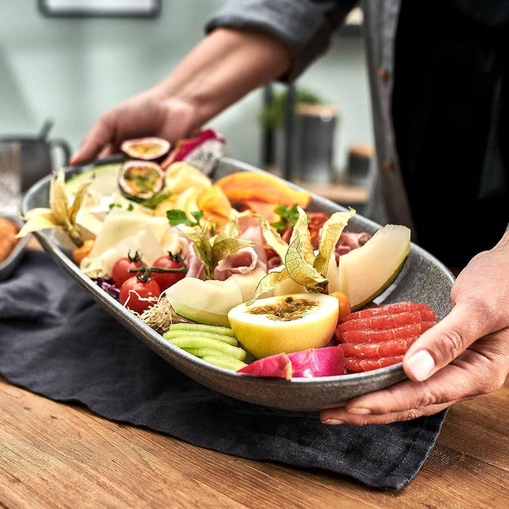 SPRINGLANE Servierplatte Misty Cliff, 40 cm x 21 cm, Steingut Servierteller für Antipasti, Tapas und