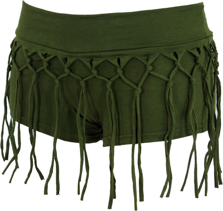 GURU SHOP Goa Pantys, Psytrance Hotpants, Shorts, Damen, Baumwolle 40 Olive, 40 Olive