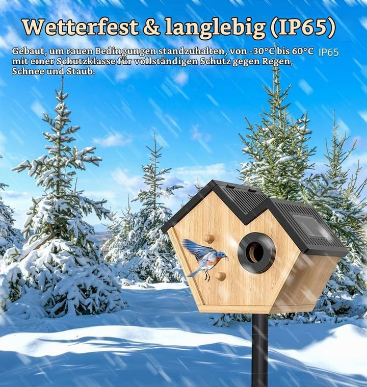 Vogelhaus mit Kamera, 2K Kamera WLAN Outdoor mit Massivholz Nistkasten, 2,4G WiFi &amp; App Benachrichti