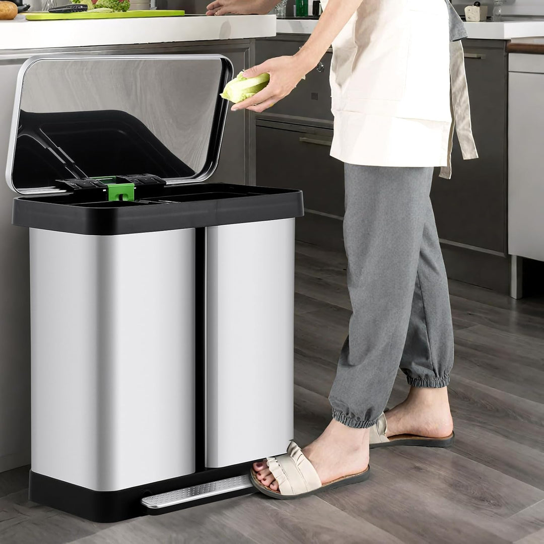 Mülleimer Küche,2 x 36 L Mülltrennsystem Edelstahl Mülleimer 2 fächer tretmülleimer Doppeldeckel mül