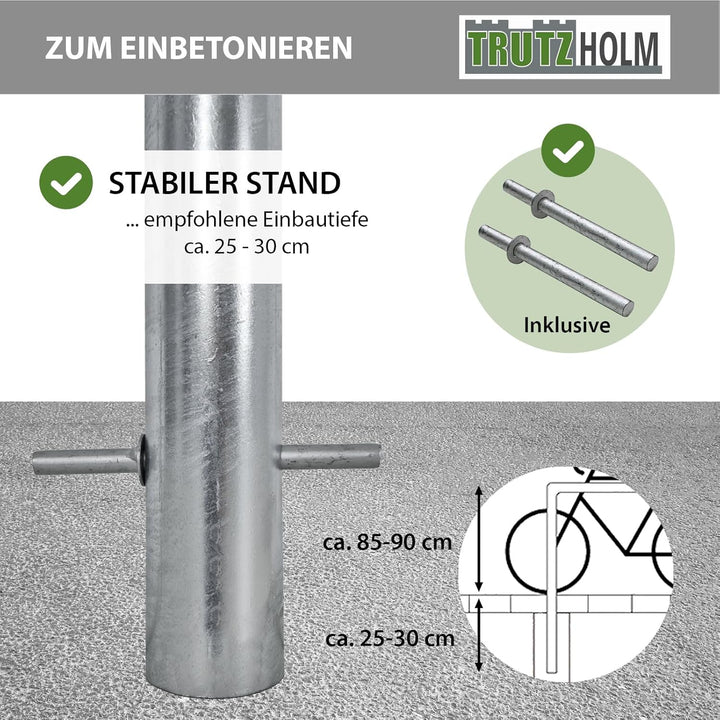TRUTZHOLM Fahrradanlehnbügel 115 x 124 cm mit Mittelrahmen Stahl feuerverzinkt Ø 60 mm zum Einbetoni
