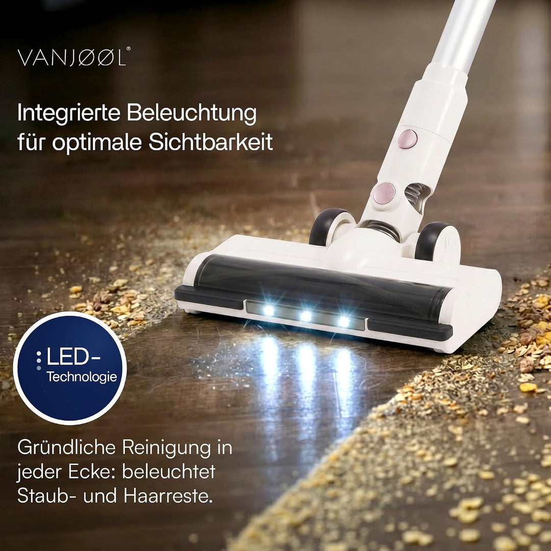 VANJOOL® Akku Staubsauger Kabellos 250W – 9 kPa Stielstaubsauger &amp; Handstaubsauger – Beutelloser Sta