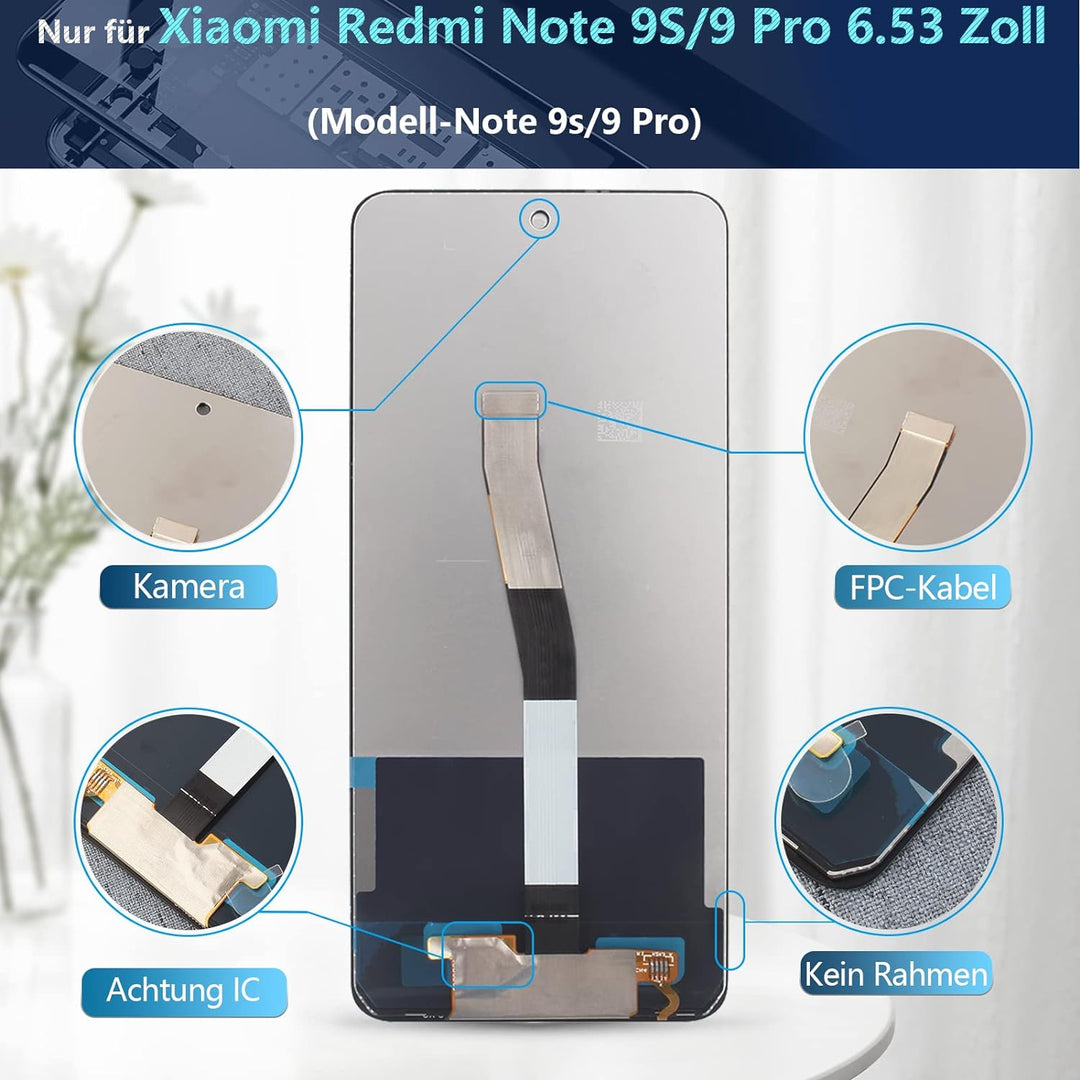 RongZy Kompatibel mit Xiaomi Redmi Note 9S/Redmi Note 9 Pro Ersatz Bildschirm LCD Display und Touchs