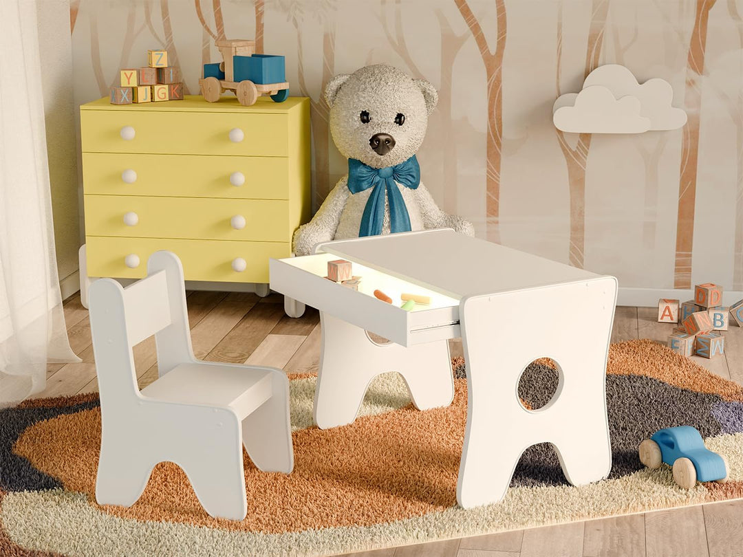 Happy Babies - Kinderschreibtisch-Stuhl-Set, ergonomischer Spieltisch mit geräumiger Schublade - Kin