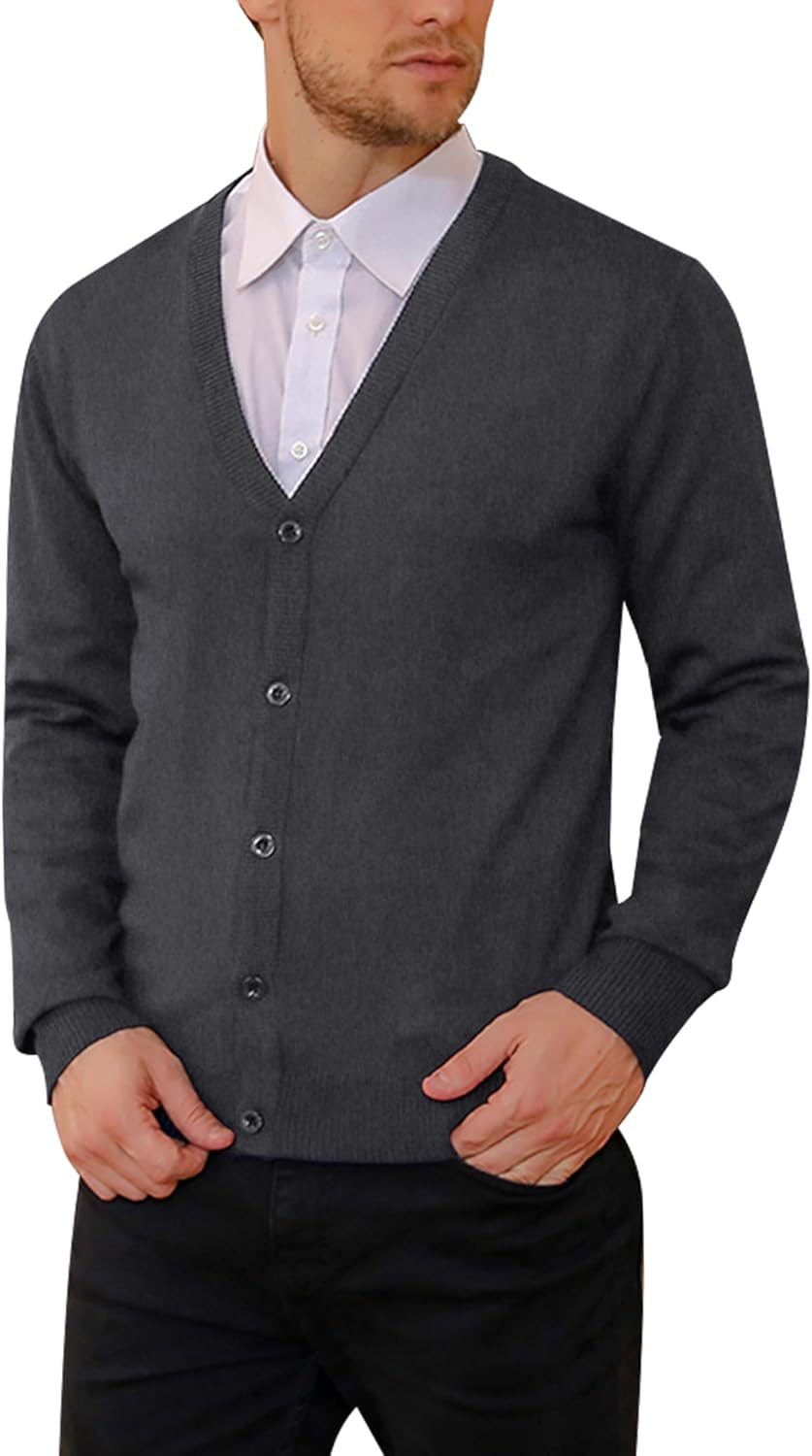 iClosam Herren Strickjacke Cardigan Mit V-Ausschnitt Aus Baumwolle Dunkel Grau L, Dunkel Grau L