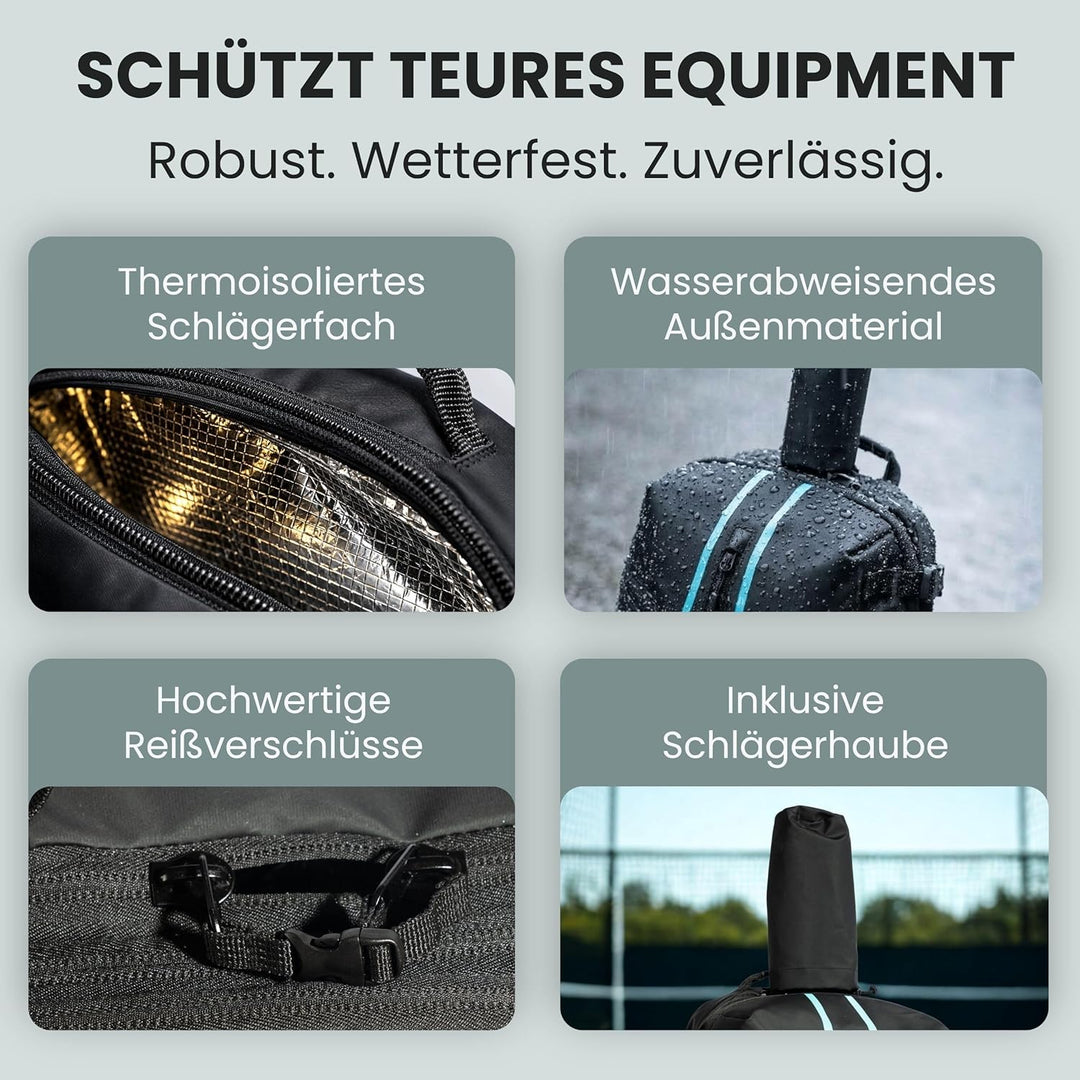 Otaro Tennisrucksack mit Schuhfach (Für 2 Tennisschläger) Inkl. Separierten Schuhfach & Schlägerschu