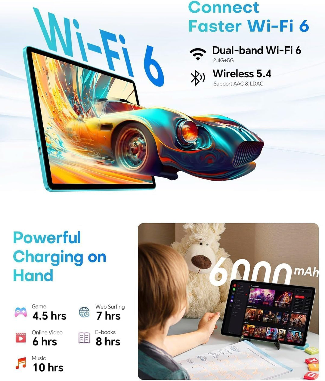 TECLAST 10.1 Zoll Android Tablet mit Gemini AI, Tablets mit Tastatur und Stift 10-Zubehör, 64GB ROM