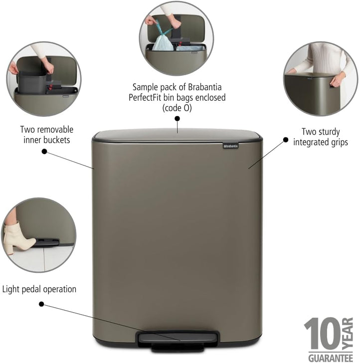 Brabantia 211546 Treteimer Bo, 2 x 30L, Platin 2 Inneneimer (2 x 30L) Platinum, 2 Inneneimer (2 x 30