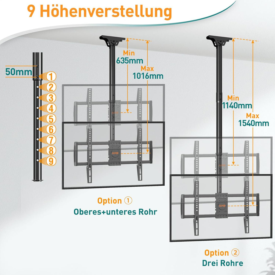 ELIVED TV Deckenhalterung für die meisten 37-75 Zoll Flach & Curved Fernseher bis zu 50KG, max. VESA