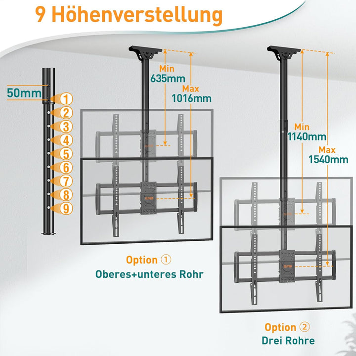 ELIVED TV Deckenhalterung für die meisten 37-75 Zoll Flach & Curved Fernseher bis zu 50KG, max. VESA