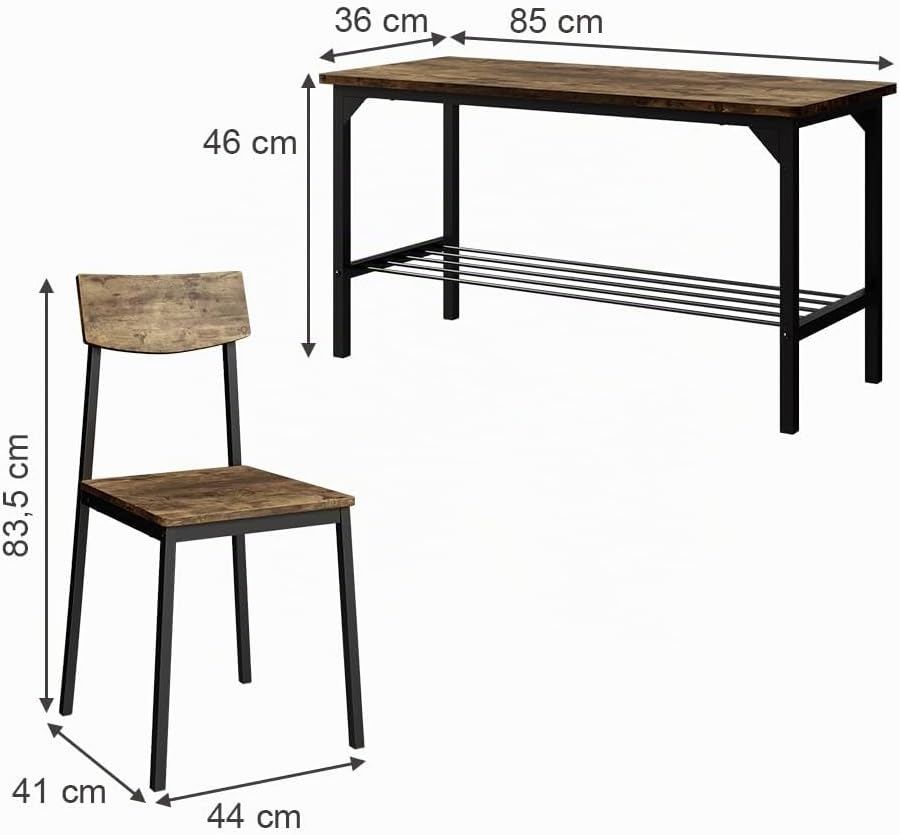 Vicco Sitzbank und Stuhl Fyrk, Schwarz/Eiche rustikal, 85 x 46 cm 3 Teile, geeignet für Esszimmer, K