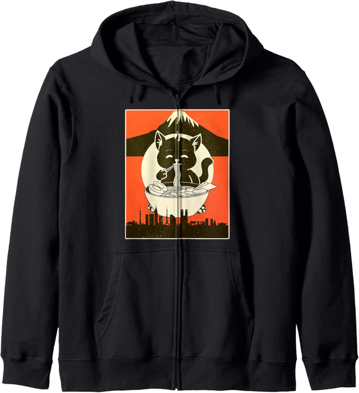 Vintage Ramen Katze japanische Kawaii Anime Kapuzenjacke