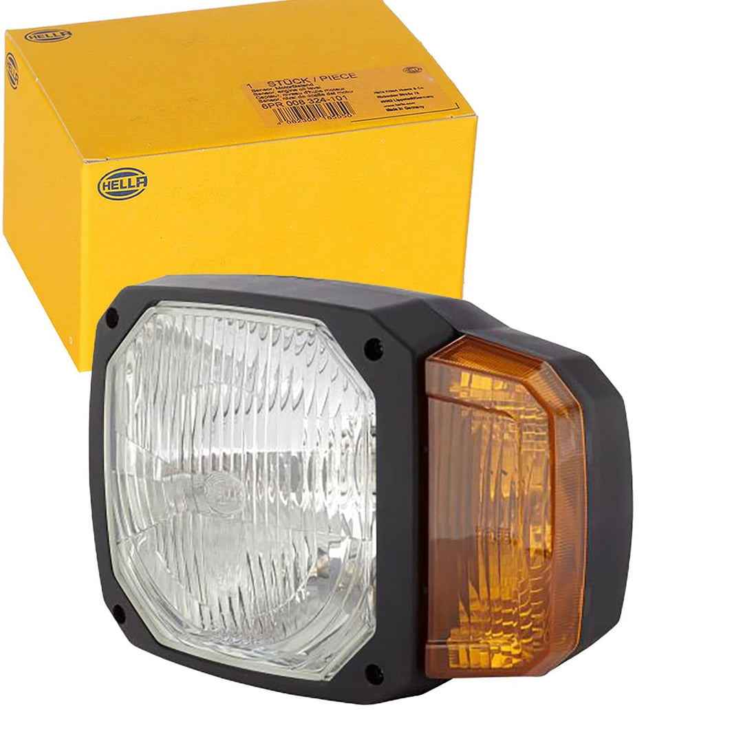 HELLA - Halogen-Hauptscheinwerfer - 12V - Einbau - Lichtscheibenfarbe: gelb - Stecker: DEUTSCH Steck