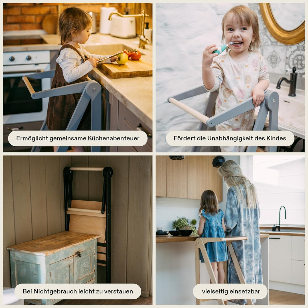 Leg&Go Montessori klappbarer Lernturm mit höhenverstellbarer Plattform - komplett montiert und sofor