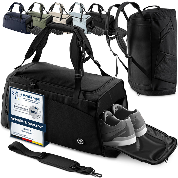 Sporttasche Trainingstasche + Rucksack, Schuhfach, Nassfach | Reisetasche Schwimmtasche Fitnesstasch