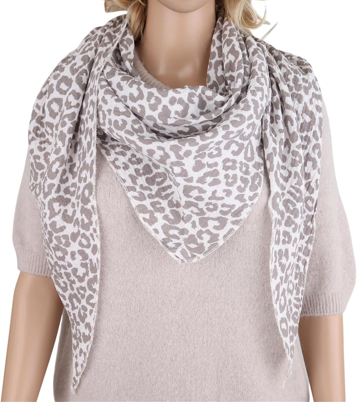 Damen Musselin Halstuch Made in Italy mit Leoprint oder Unifarben – Leichtes Dreieckstuch für Frühli