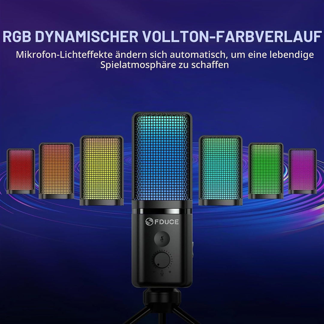 FDUCE Kondensatormikrofon mit Stativ, Lautstärkeregelung und Stummschaltfunktion, kompatibel mit PC,