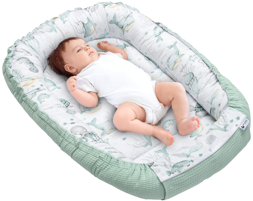 Medi Partners Babynest Kuschelnest Babynestchen 100% Baumwolle Waffle Nestchen Reisebett für Babys S