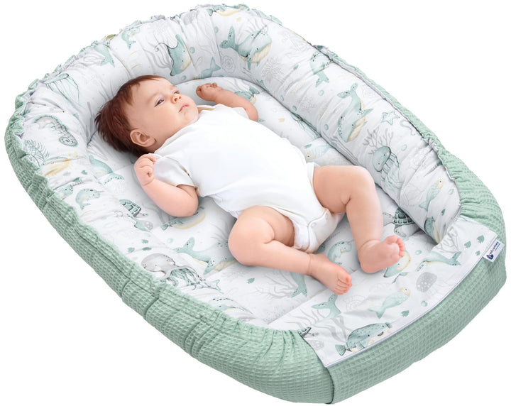 Medi Partners Babynest Kuschelnest Babynestchen 100% Baumwolle Waffle Nestchen Reisebett für Babys S