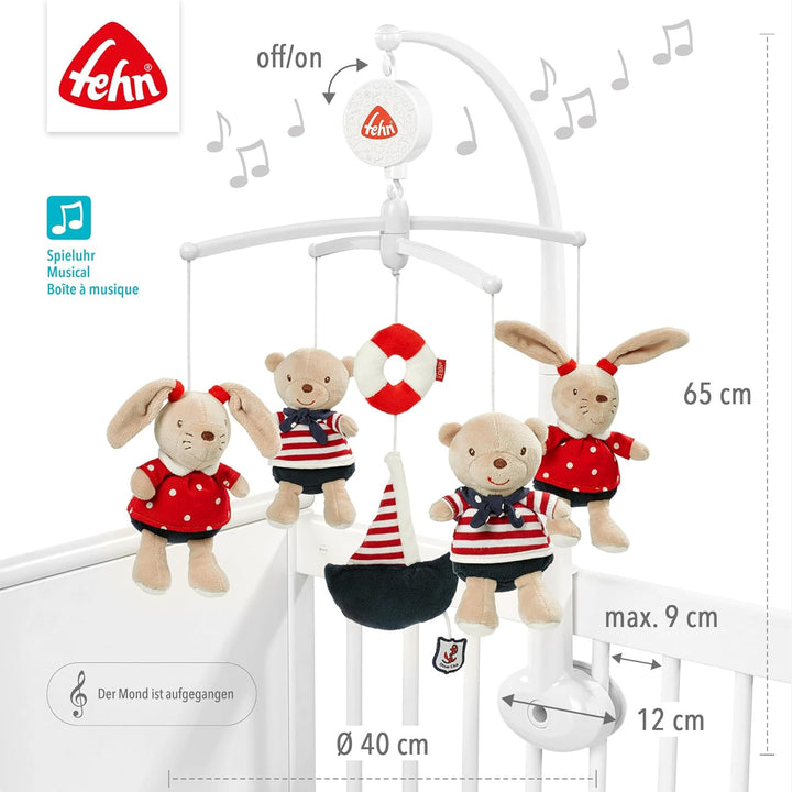 Fehn Musik Mobile Ocean Club - Baby Einschlafhilfe Musikspielzeug mit süssen Tieren - Babymobile Spi