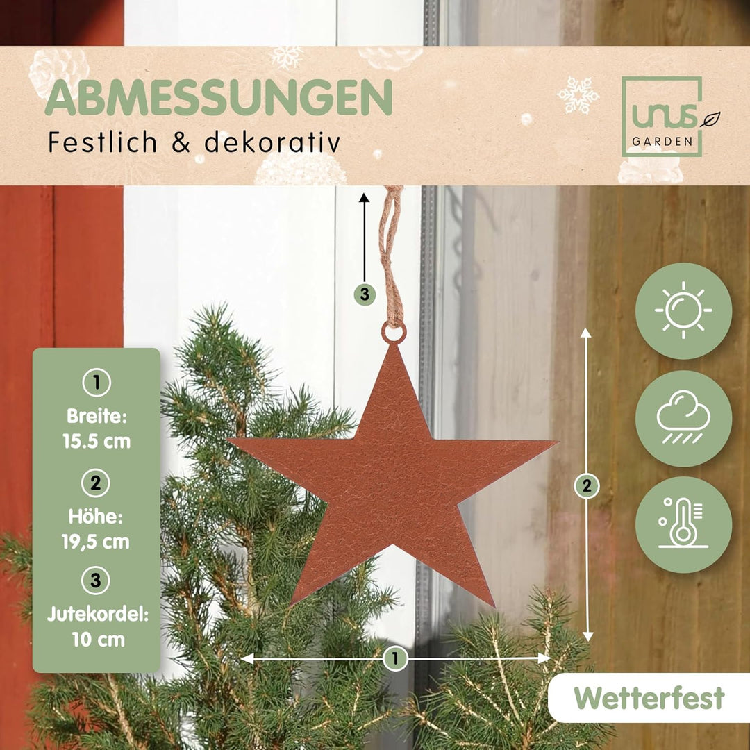 UNUS Gartenfigur Weihnachten Stern, 3X Weihnachtsstern, zum Aufhängen im Garten, 19,5x15,5cm, Garten