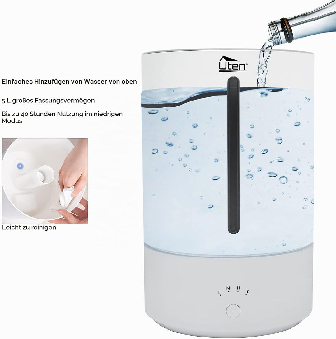 Luftbefeuchter Schlafzimmer 5L Top-Fill Humidifier Ultral leise für Tier und Pflanzen Schlafmodus 12