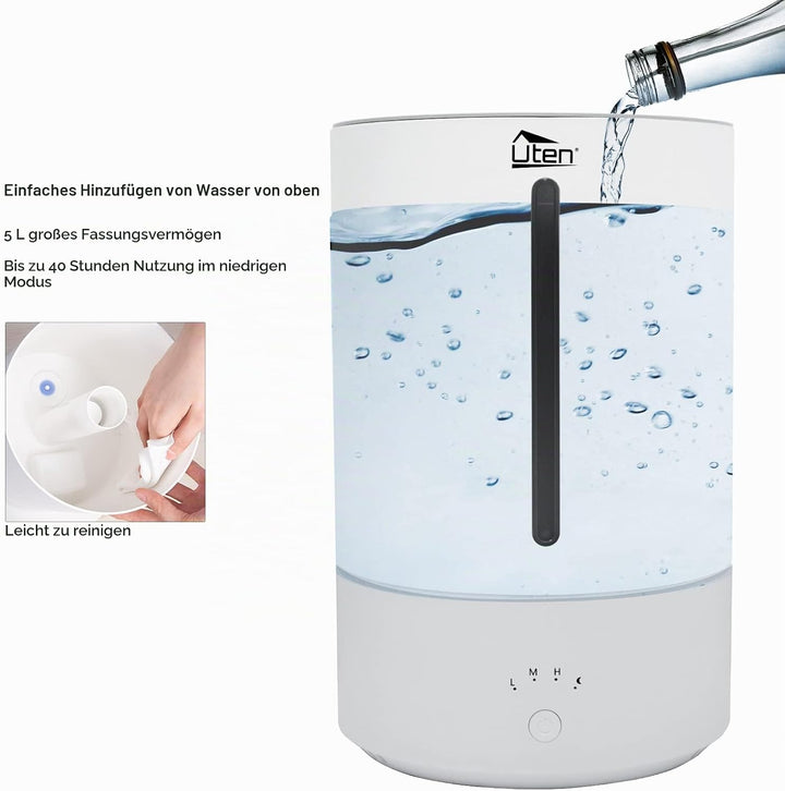Luftbefeuchter Schlafzimmer 5L Top-Fill Humidifier Ultral leise für Tier und Pflanzen Schlafmodus 12
