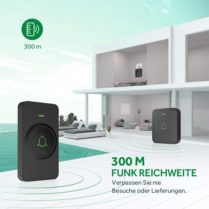 Mini Funkklingel Wasserdicht, AVANTEK CB-11 Kabellose Türklingel 300M Funk Reichweite Haustür Klinge
