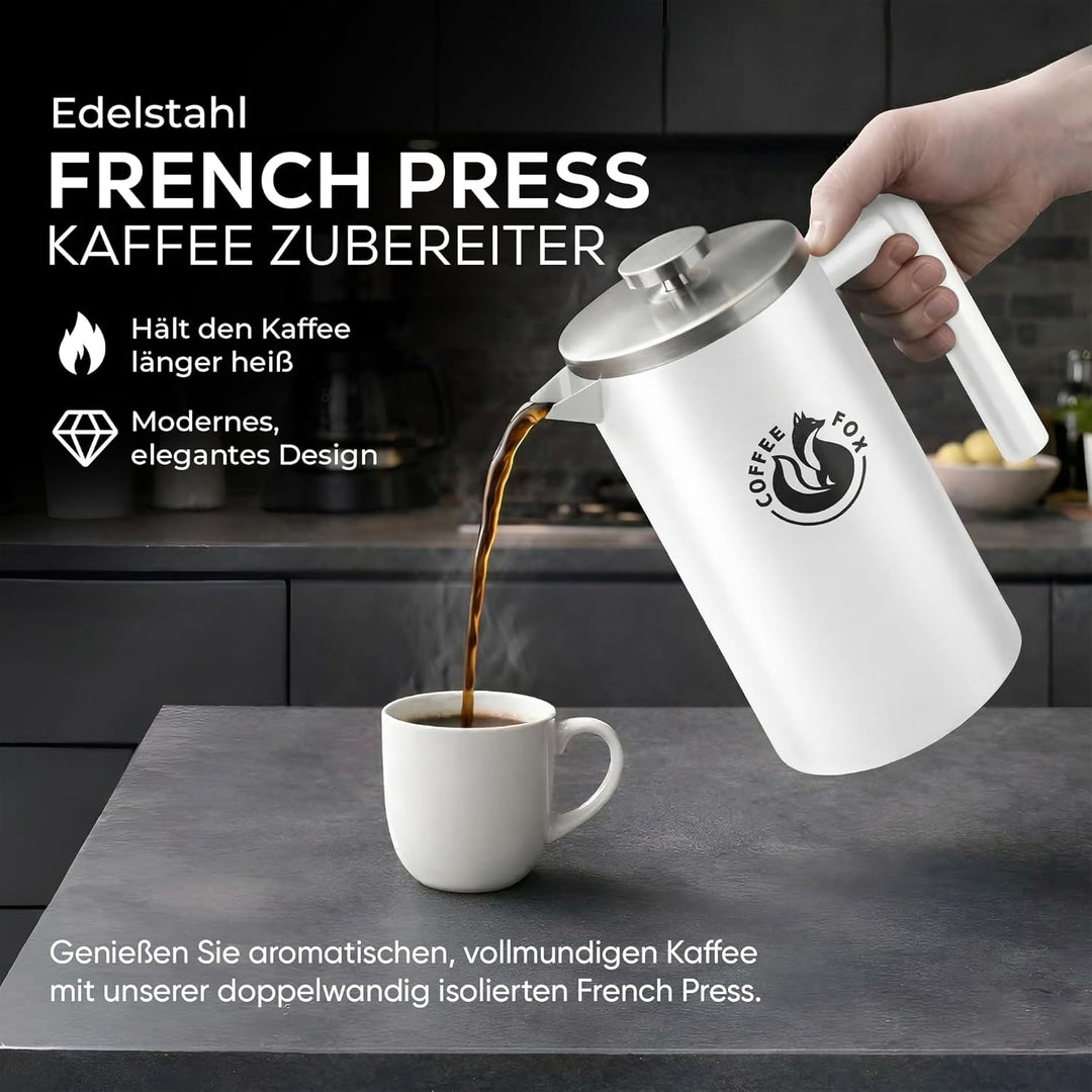 French Press Kaffeekanne aus doppelwandigem Edelstahl Schwarze Pressfilterkanne Französische Kaffeep