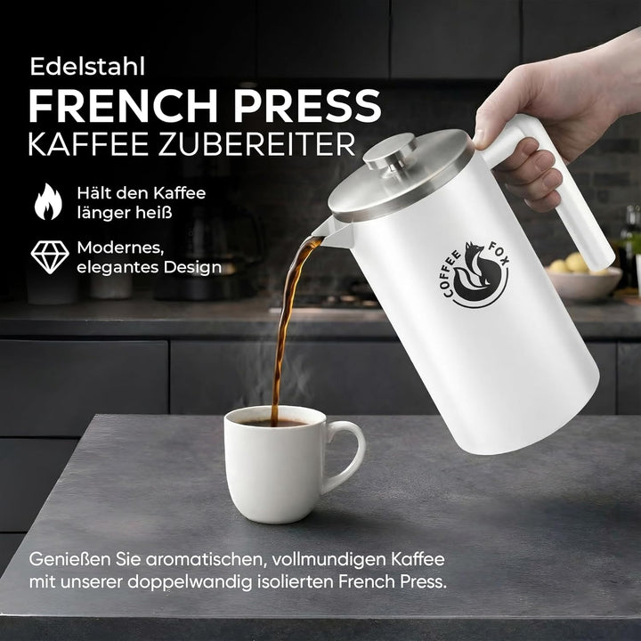French Press Kaffeekanne aus doppelwandigem Edelstahl Schwarze Pressfilterkanne Französische Kaffeep