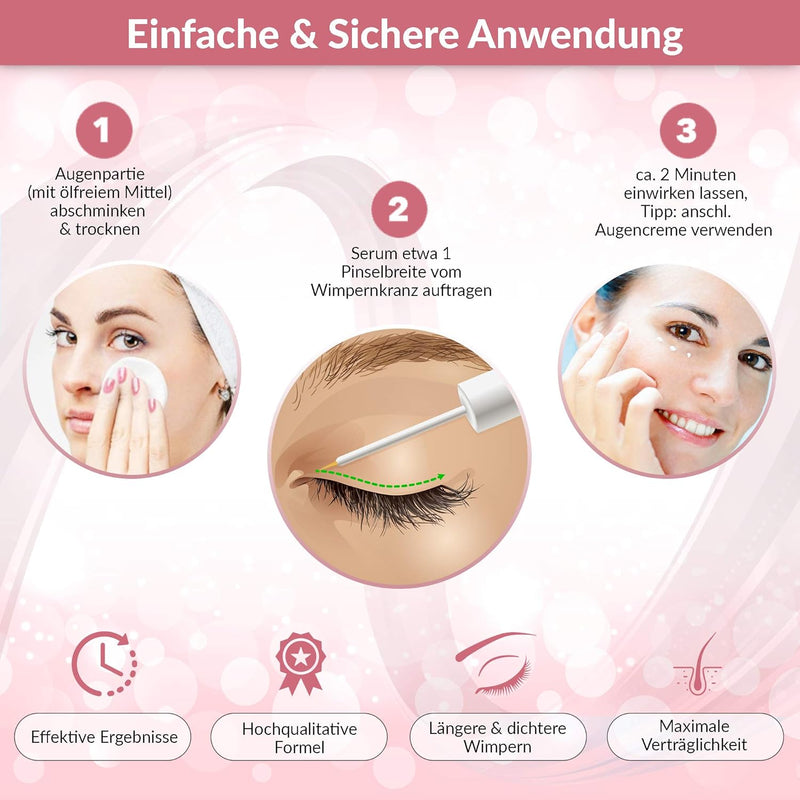 Sensitive Wimpernserum ohne Hormone für starkes und schnelles Wimpernwachstum - vegan mit Biotin und