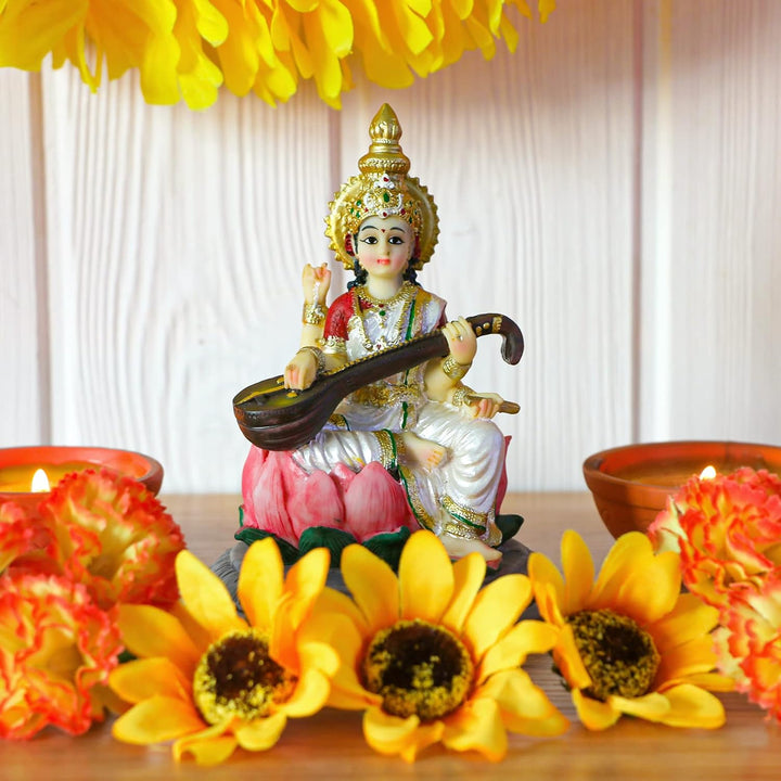Hinduistische Göttin Saraswati Idol Statue – 13 cm H Saraswati Statue indische spirituelle Kultur Sk