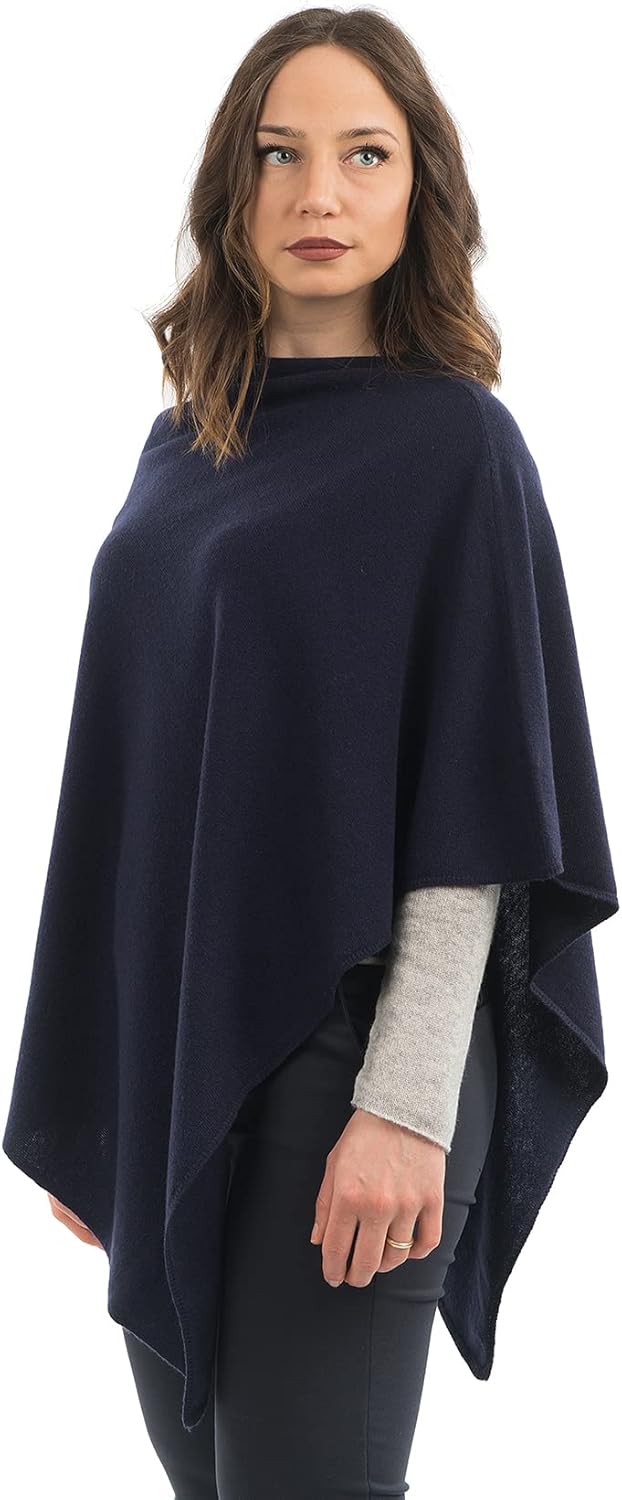 Dalle Piane Cashmere - Poncho aus Kaschmir-Gemisch - Made in Italy - Damen Einheitsgrösse Blau, Einh