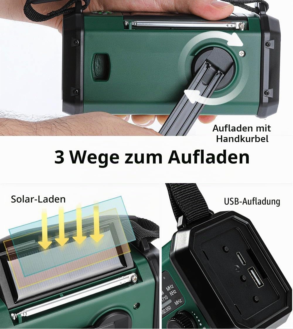 Winnes Notfall Wetter Radio, Akku, Tragbar Radio mit SOS-Alarm, 20000 mAh, Kurbel, Solarradio, AM/FM