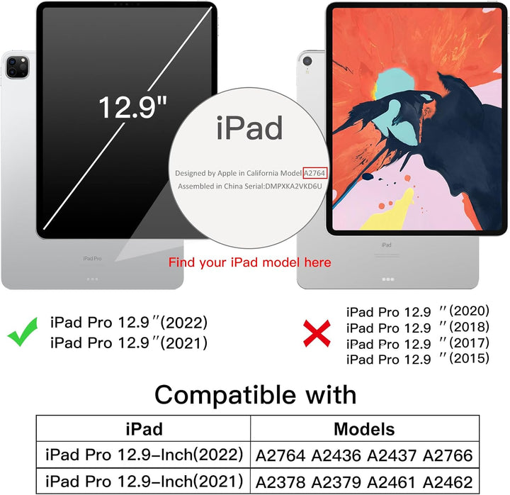 JETech Hülle für iPad Pro 12,9 Zoll (6./5. Generation, Modell 2022/2021) mit Stifthalter, Unterstütz