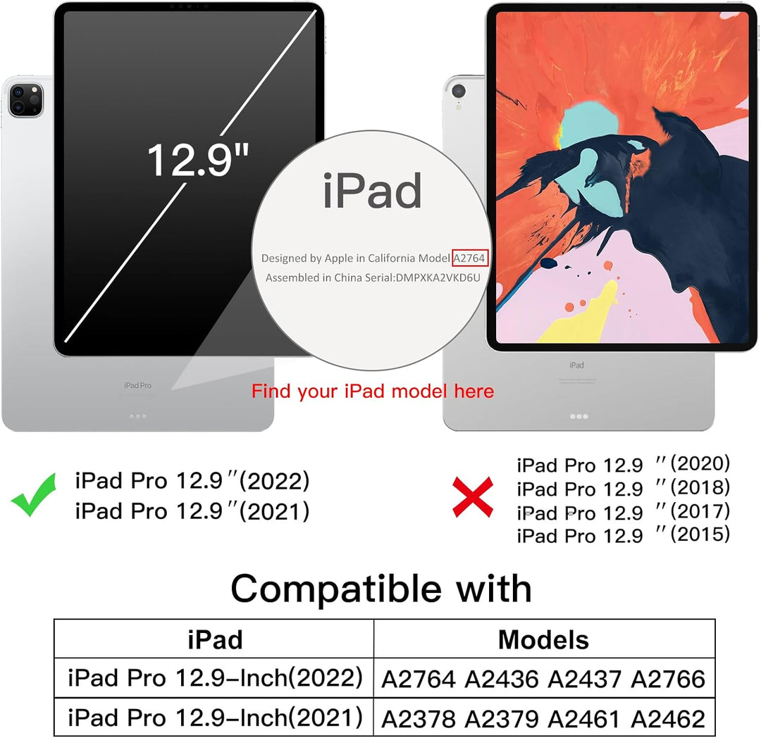 JETech Hülle für iPad Pro 12,9 Zoll (6./5. Generation, Modell 2022/2021) mit Stifthalter, Unterstütz