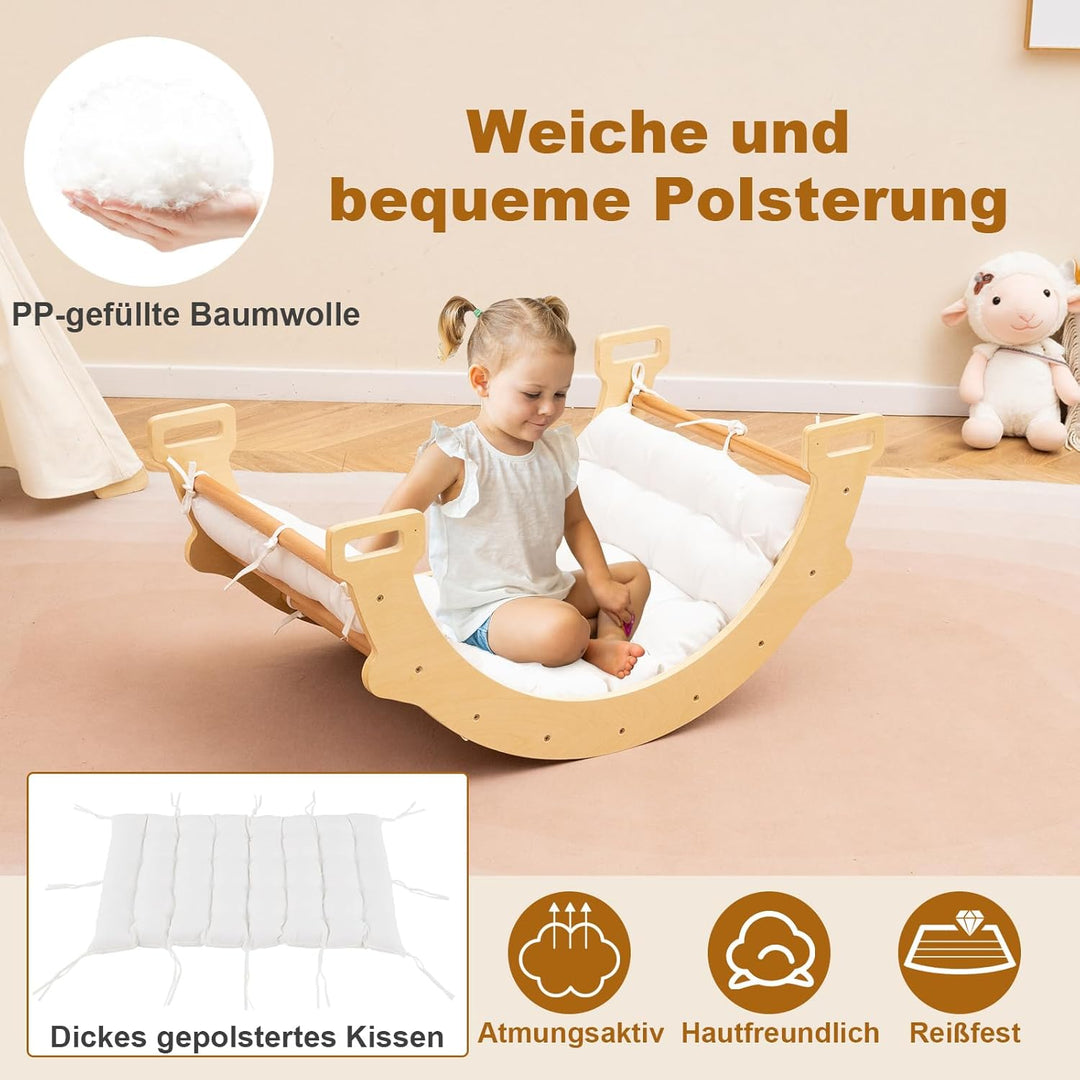 GOPLUS Kinder Kletterbogen mit Kissen, Kletterdreieck Indoor aus Holz, Klettergerüst zum Wippen und