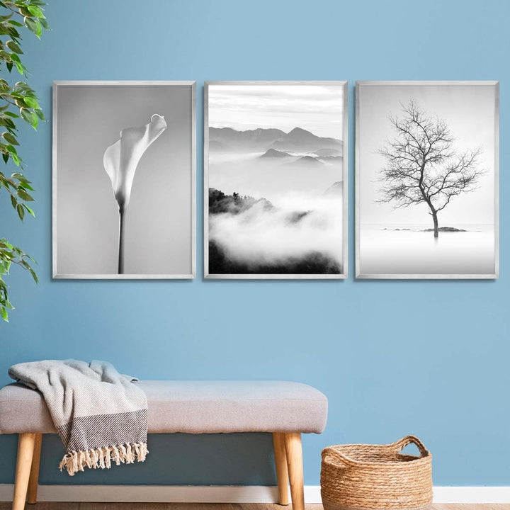 PHOTOLINI Bilderrahmen 50x70 Holz MDF 10er Set Silber, 50x70 cm Bilderrahmen gross, Rahmen 70x50 Puz