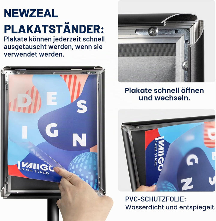 NewZeal A3 Infoständer plakatständer posterständer Alu-Schildhalter Schnapprahmen, Winkel und Höhe e