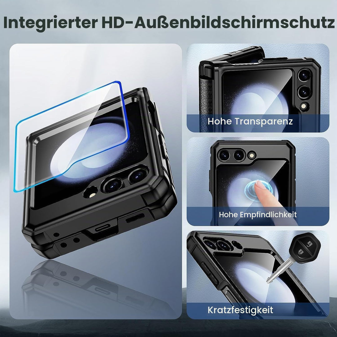 Doeshine Samsung Galaxy Z Flip 5 Hülle mit Magnetisch Ständer &amp; Kameraschutz, Ganzkörper Robuste Sto