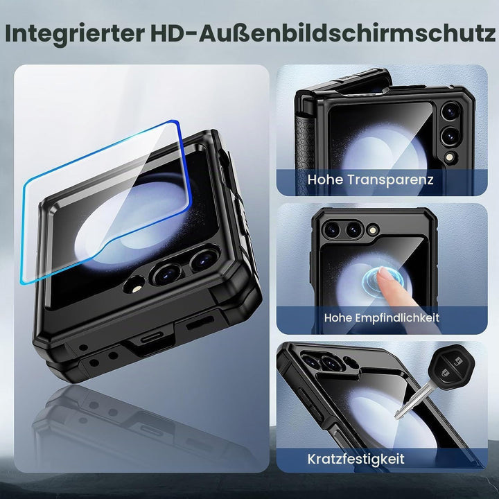 Doeshine Samsung Galaxy Z Flip 5 Hülle mit Magnetisch Ständer &amp; Kameraschutz, Ganzkörper Robuste Sto