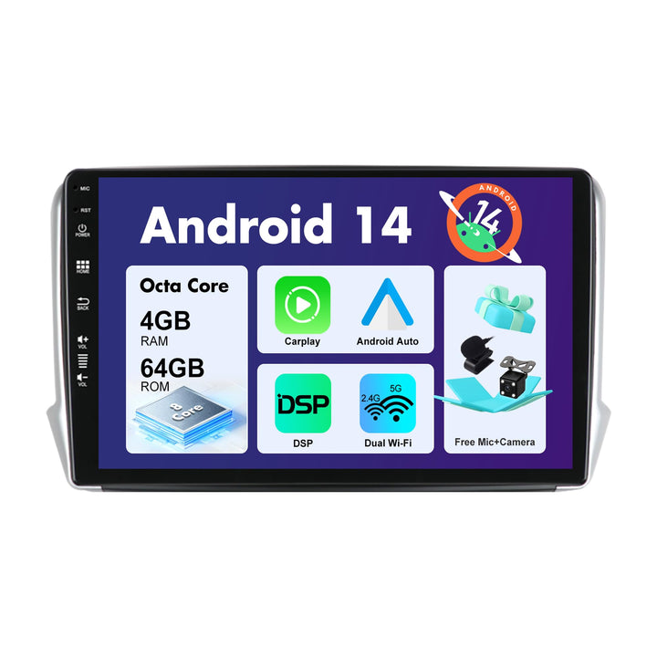 SXAUTO Android 12 IPS Autoradio für Peugeot 208/2008 (2012-2018) - Eingebaut Carplay/Android Auto/DS