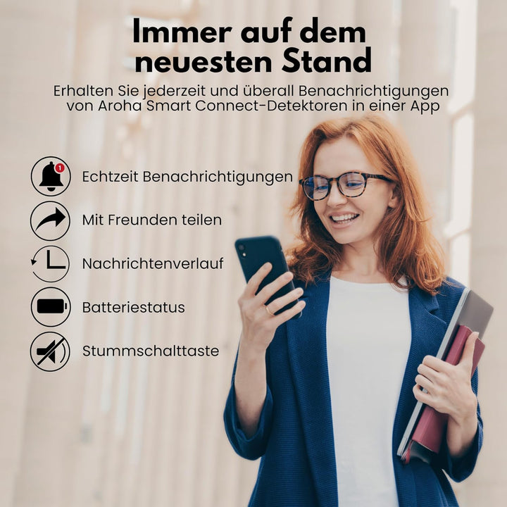 Smart Rauchmelder WLAN - 10 Jahre Batterie - Aroha Smart Connect Rauchmelder - Feuermelder WLAN Vern