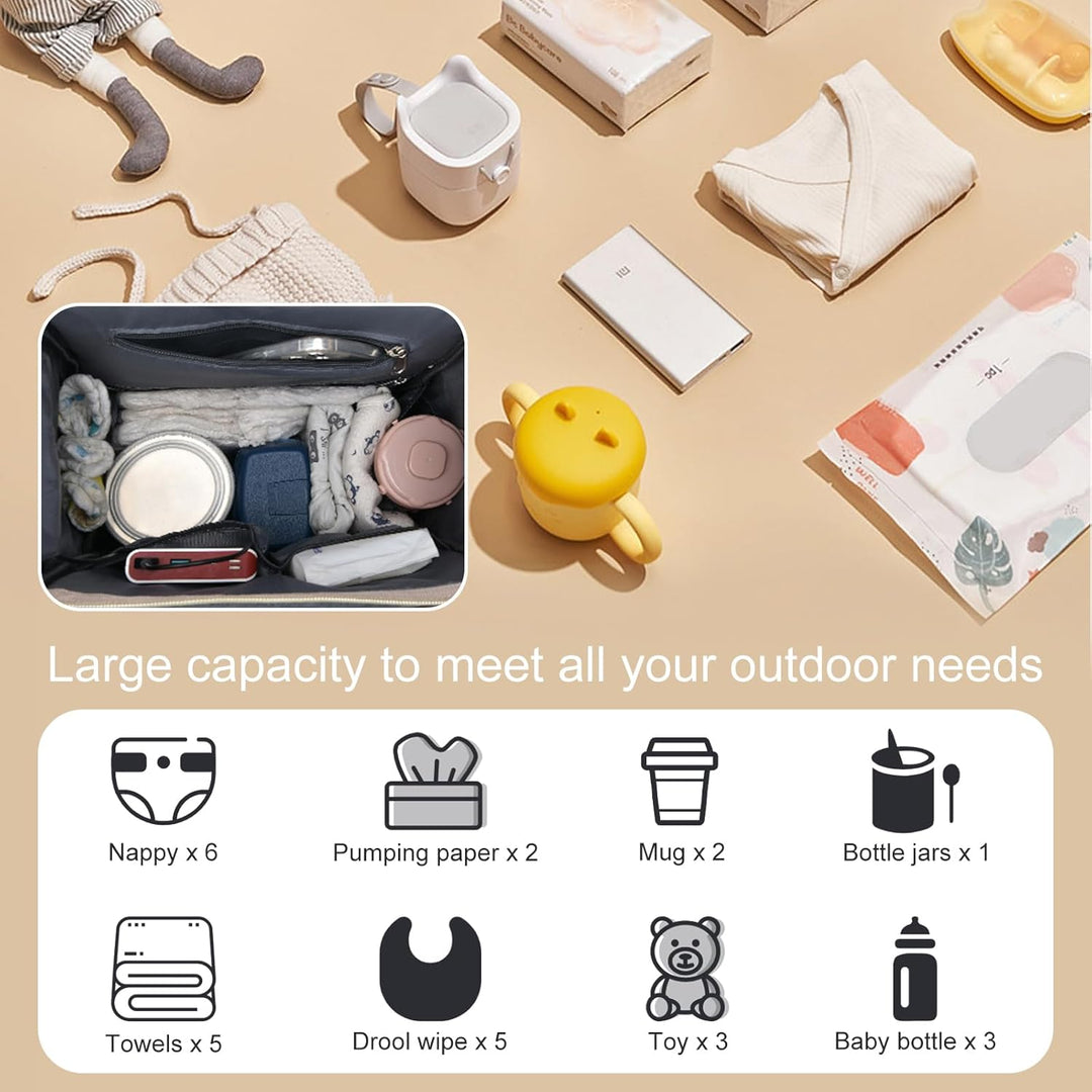 Wickeltasche mit Wickeltaschen, Bett, grosses Fassungsvermögen, grosse Windeltasche mit Wickelunterl