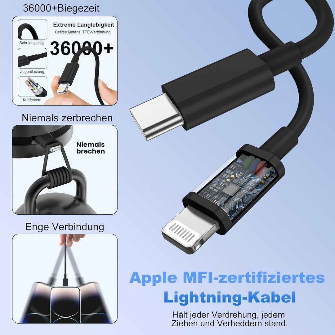 iPhone Ladekabel, [MFi-Zertifiziert] 2er Pack iPhone Ladegerät Apple Ladekabel 2M, USBC Schnellladeg