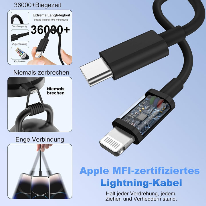 iPhone Ladekabel, [MFi-Zertifiziert] 2er Pack iPhone Ladegerät Apple Ladekabel 2M, USBC Schnellladeg