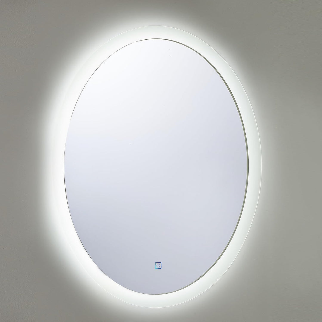 Beliani Badspiegel oval Silber 80 x 60 cm mit Antibeschlagsystem LED-Beleuchtung
